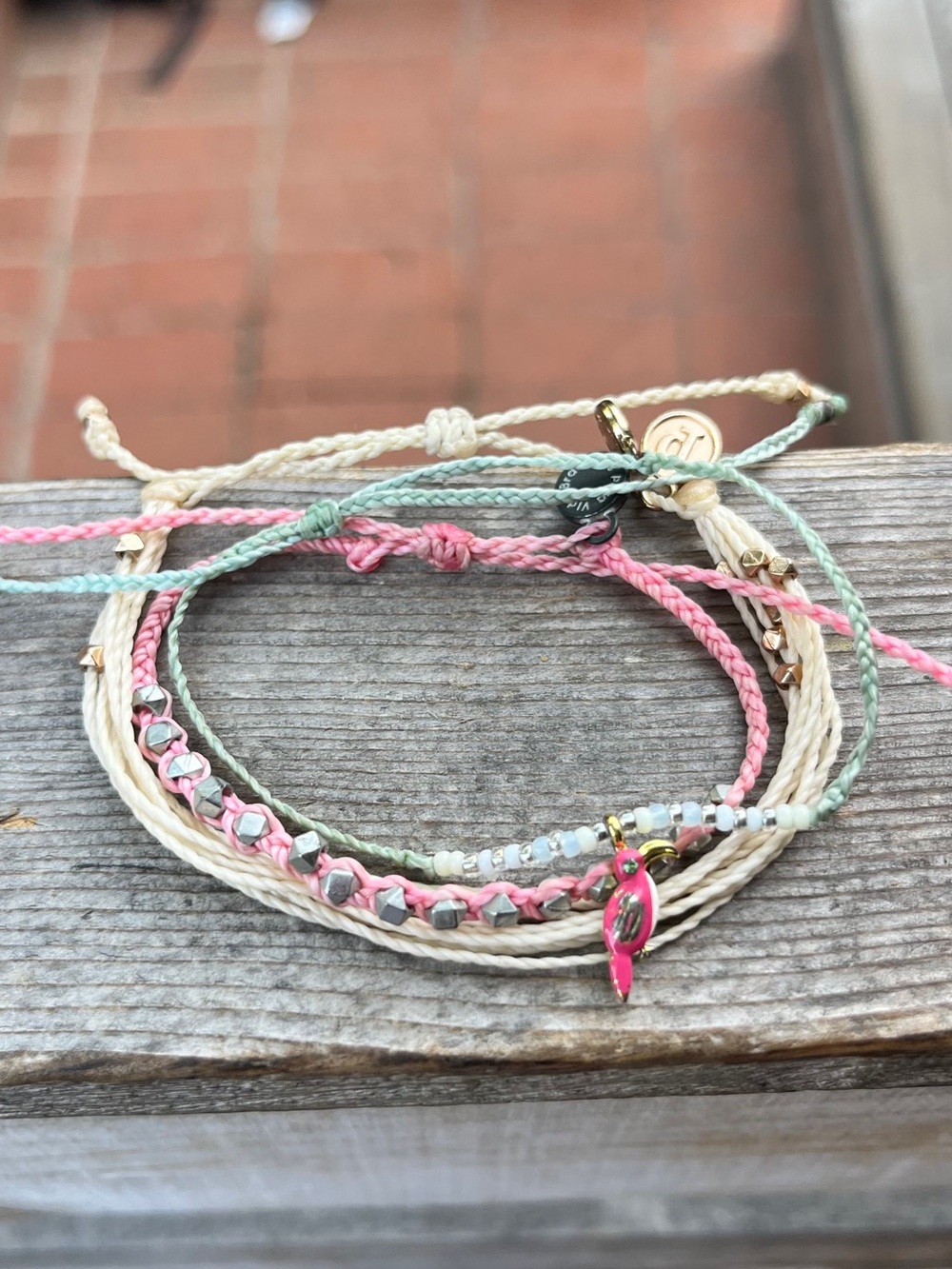 Pura Vida waterproof bracelet stack ~ beige aqua blue and pink! Toucan charm 🩷